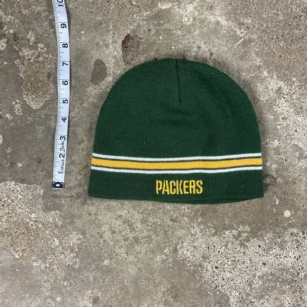 Vintage Green Bay Packers Knit Beanie Hat Green Yellow‎ NFL Embroidered Football